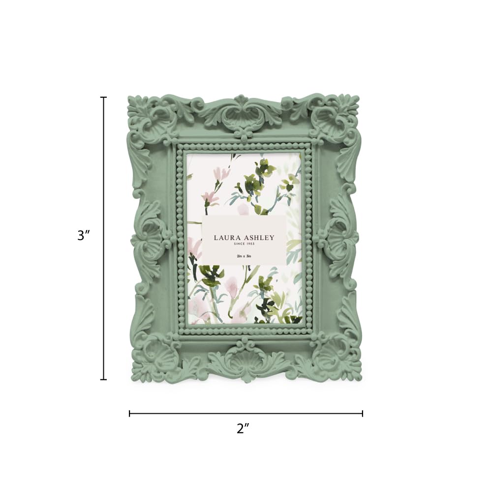 Laura Ashley 2x3 Matt Rosemary Ornate Textured Hand-Crafted Resin Picture Frame with Easel, for Tabletop & Wall Display, Decorat